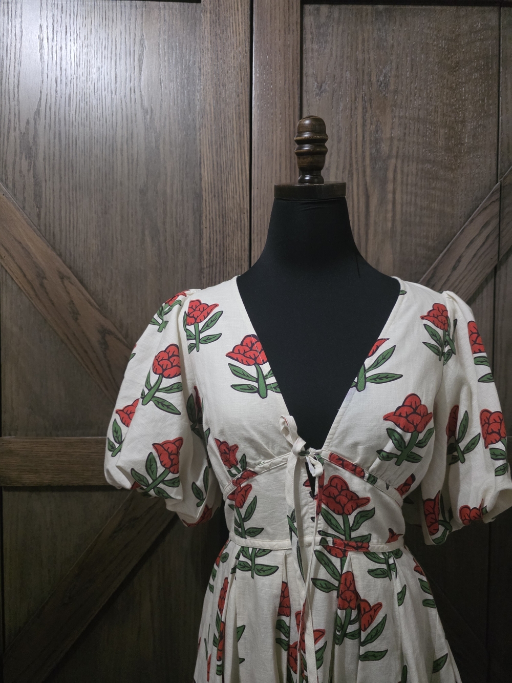 RHODE Ivory Mini Dress with Red Floral Print - Picture 2 of 6